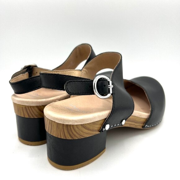 Dansko Sz 40 US 9.5-10 Malin Black Leather Closed Toe Ankle Strap Sandals Clogs - Picture 8 of 13